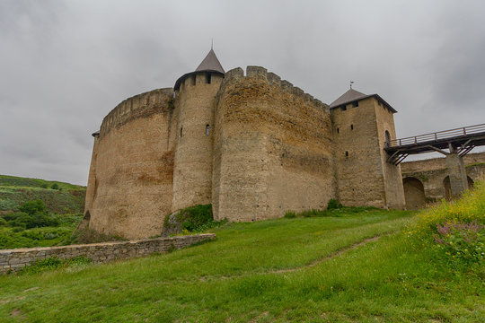 View of the fortress walls of the fortress Khotyn. Ukraine