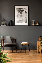 Grey living room with poster