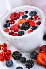 Yogurt and berry. Fresh fruit yogurt with fresh berries
