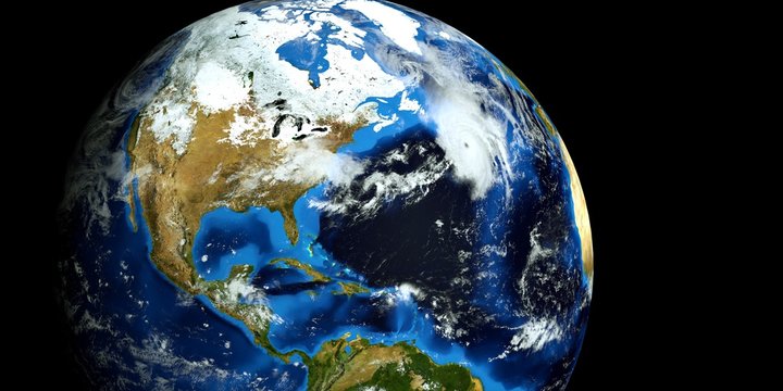 Extremely detailed and realistic high resolution 3D illustration of a Hurricane at the Atlantic Sea. Shot from Space. Elements of this image are furnished by Nasa.