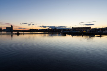 Panoramic view from the Bjørvika area, east of the center of Oslo at the sunset,Norway