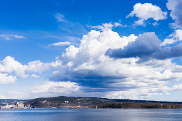 Panoramic view of Oslo from the Bygdoy peninsula.