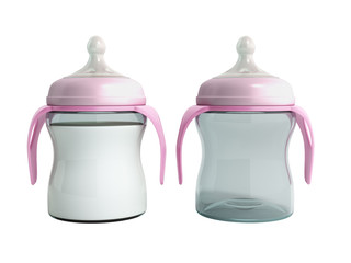 the baby bottle is empty and with milk 3d render on white no shadow