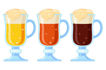 Colorful cartoon different beer types in fancy glass