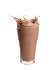 Fototapete Milchshake Chocolate milk splash out of glass., Isolated on white background.  © Theeradech Sanin