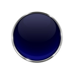 Glass blue shiny 3d button with metal frame