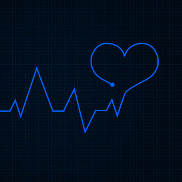 Heartbeat. Cardiogram graph. Blue line in heart shape