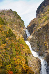 Japanese waterfall, Autumn Shomyo Falls in Toyama. 日本の滝　秋の称名滝　富山県立山町