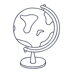 Globe - model of earth. Doodle style black and white illustration
