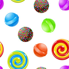 Candies and sweets. Seamless pattern. 3d colored collection