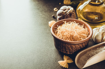 pasta and food ingredient  on table