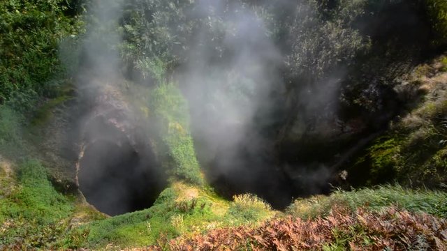 Vrata Ada Gate of Hell Geyser in Valley of Geysers. Kronotsky Nature Reserve on Kamchatka Peninsula