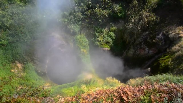 Vrata Ada Gate of Hell Geyser in Valley of Geysers. Kronotsky Nature Reserve on Kamchatka Peninsula