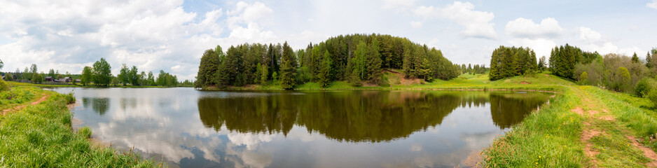 Fototapeta na wymiar Panorama of summer landscape on the lake , Russia