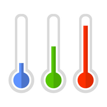 Simple Style Color Thermometer Icon Set. Vector