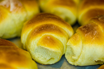 Homemade croissants with sweet filling, close up