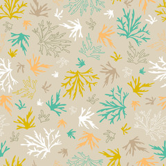 Sea seamless pattern. Underwater world, multicolored corals.
