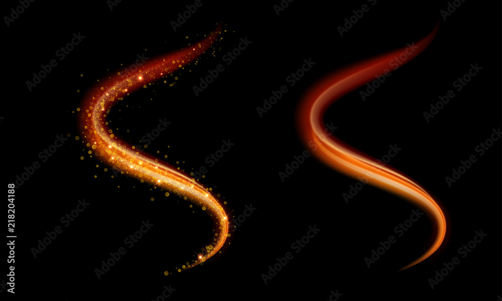 Aufkleber golden light glow vector shiny trace or spiral trail with flame shine effect