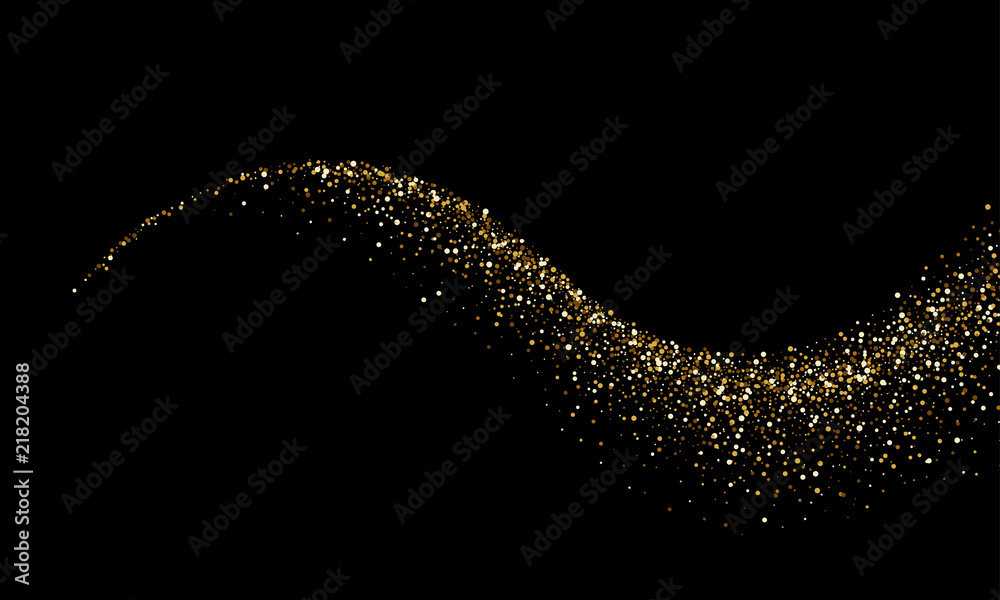 Aufkleber golden particles light wave or sparkling glitter shine trail. vector glittery twirl with shiny chris