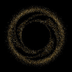 Golden confetti circle or shiny swirl glitter particles background. Vector gold dots frame for Christmas, New Year or birthday and luxury fashion design backdrop