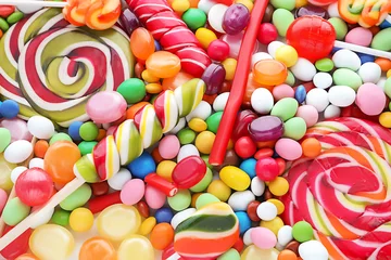 Fotobehang Many different candies, closeup © Pixel-Shot