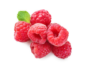 Delicious fresh ripe raspberries on white background