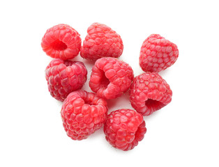 Delicious fresh ripe raspberries on white background