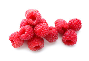 Delicious fresh ripe raspberries on white background