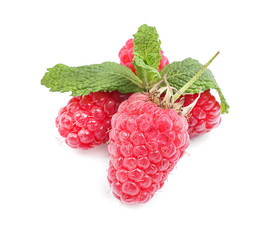 Fresh ripe raspberries on white background