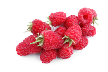 Fresh ripe raspberries on white background