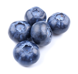 Ripe blueberries on white background