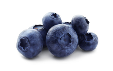 Ripe blueberries on white background