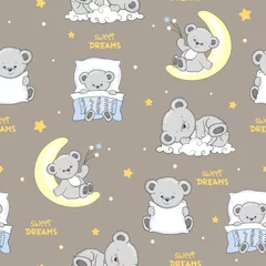 Printed roller blinds Sleeping animals Cute sleeping Teddy Bears seamless pattern.