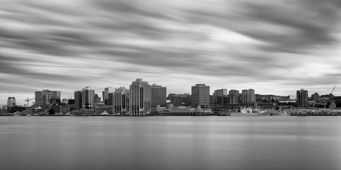 Long exposure of Halifax skyline from across the river in Dartmouth, Nova Scotia - obrazy, fototapety, plakaty