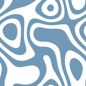 Monochromatic seamless line art pattern in pale blue color over white background