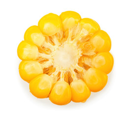 Cut corn cob on white background