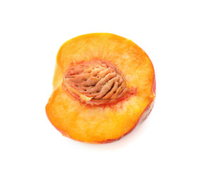 Half of fresh peach on white background