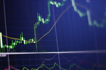 Candle stick graph chart of stock market investment trading.