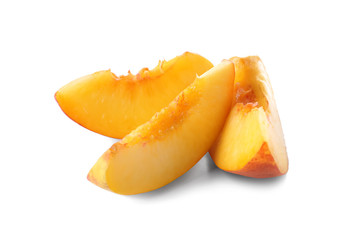 Fresh sliced peach on white background