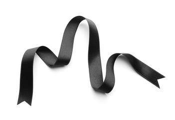 Satin black ribbon on white background