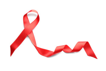 Red satin ribbon on white background. AID awareness concept