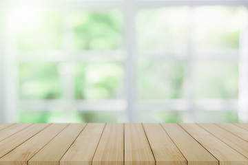 Empty wooden table and window room interior decoration background, product montage display,can be...