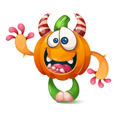 Cartoon, funny, crazy pumpkin characters. Halloween illustration Vector eps 10
