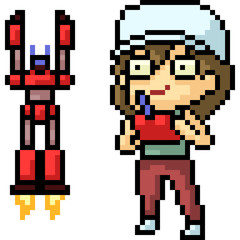 Fototapeta premium vector pixel art boy play toy