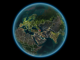 Azerbaijan on planet Earth from space at night