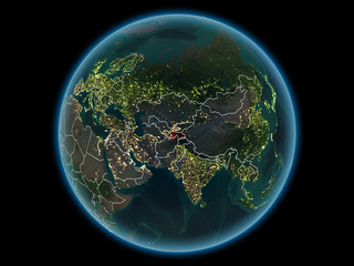 Tajikistan on planet Earth from space at night
