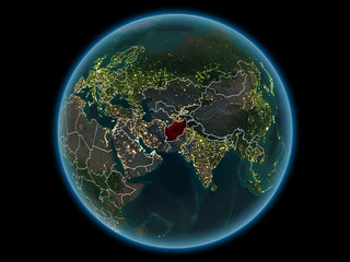Afghanistan on planet Earth from space at night