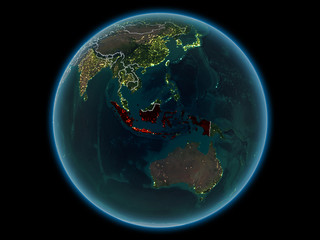 Indonesia on planet Earth from space at night