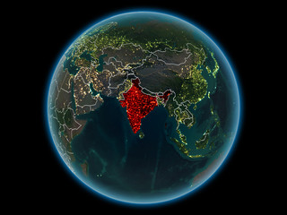 India on planet Earth from space at night