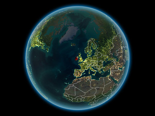 Ireland on planet Earth from space at night